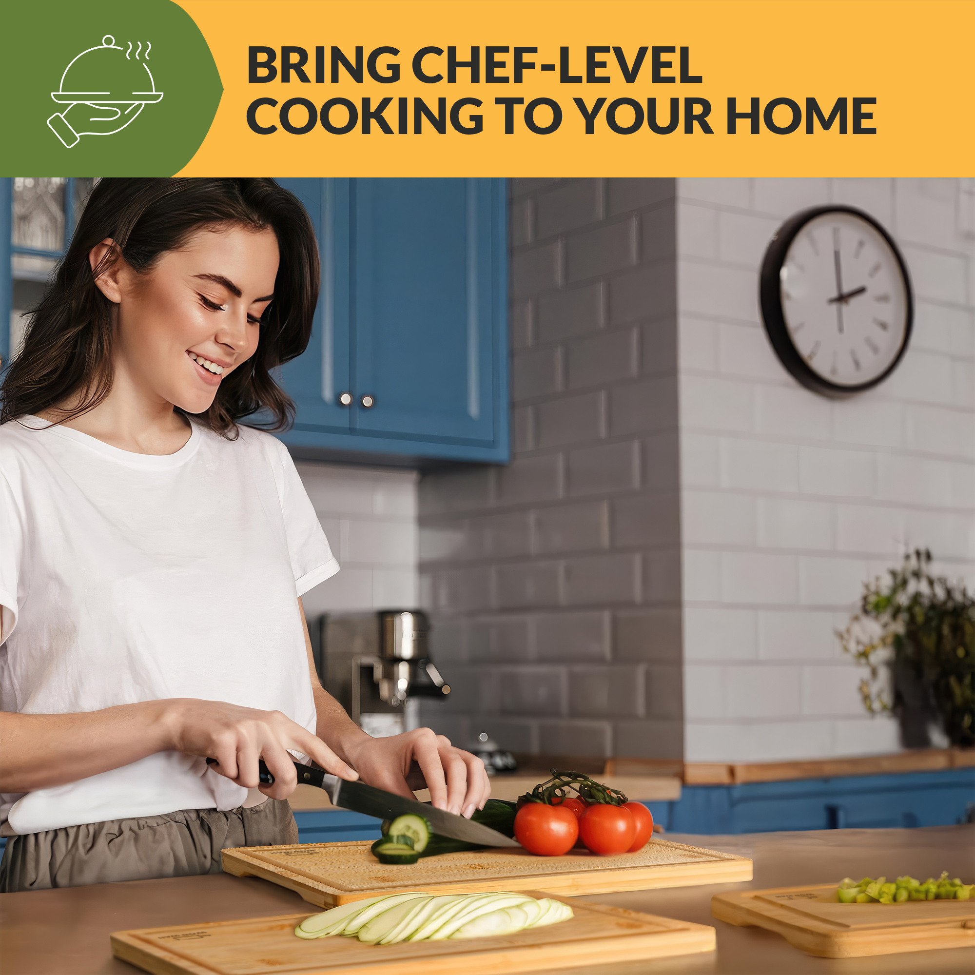 3-Piece Premium Bamboo Cutting Boards for Meat, Vegetables and Cheese