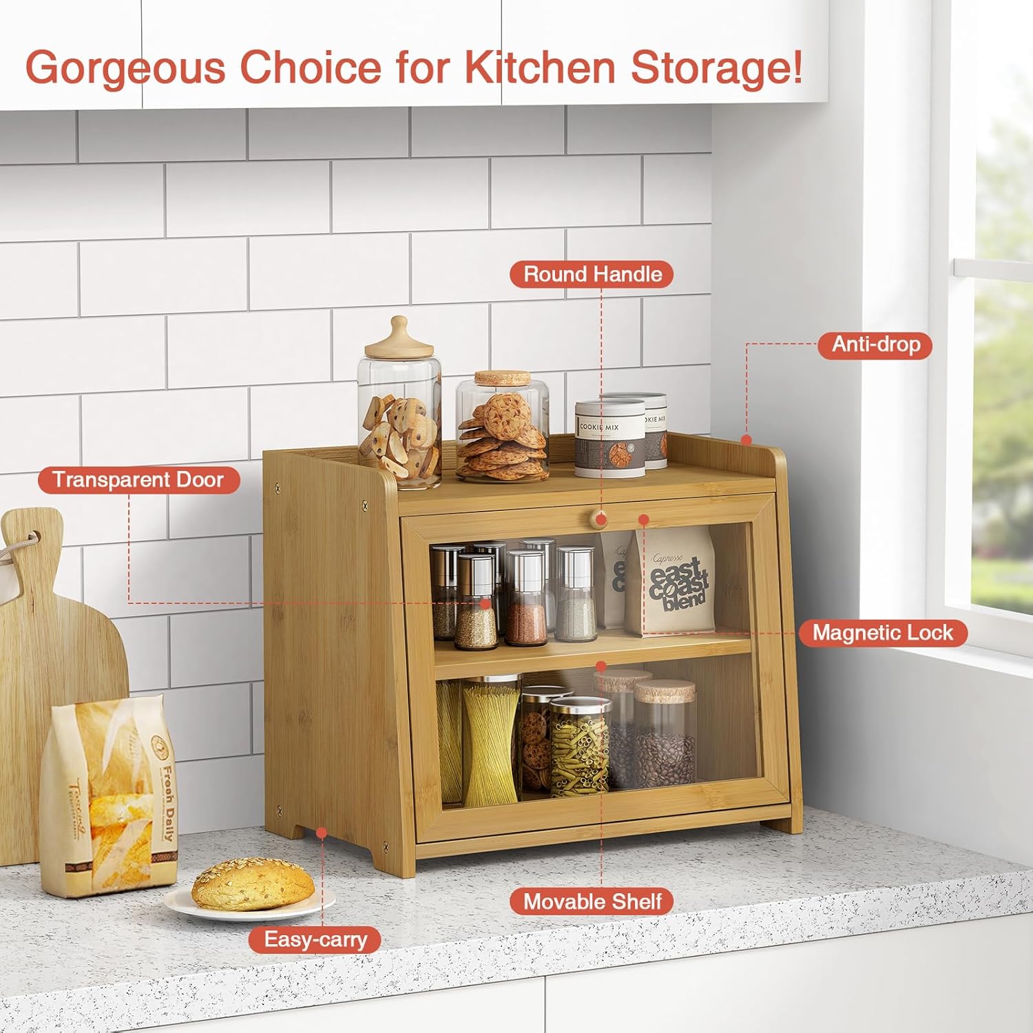 Bamboo Bread Box for Kitchen Countertop,
