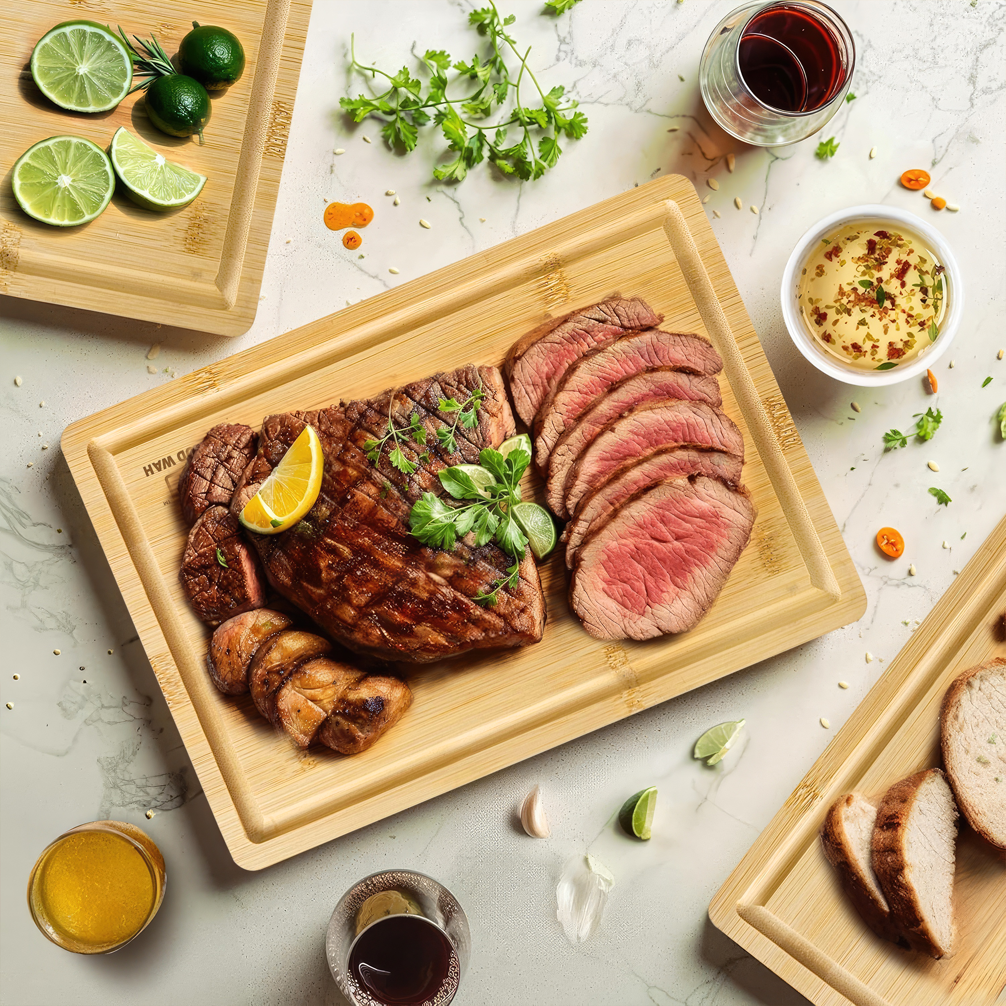 3-Piece Premium Bamboo Cutting Boards for Meat, Vegetables and Cheese