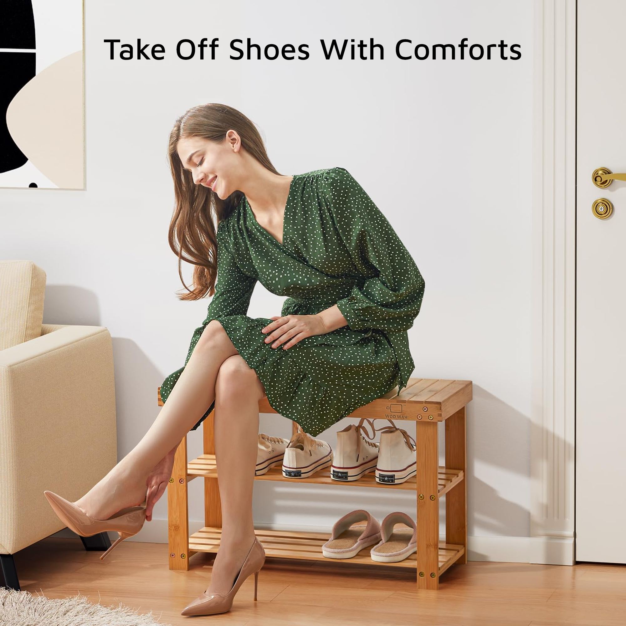 3 Tier Bamboo Shoe Rack Bench - Sturdy Organizer Holds up to 300lbs for Entryway, Bedroom, Living Room, Balcony