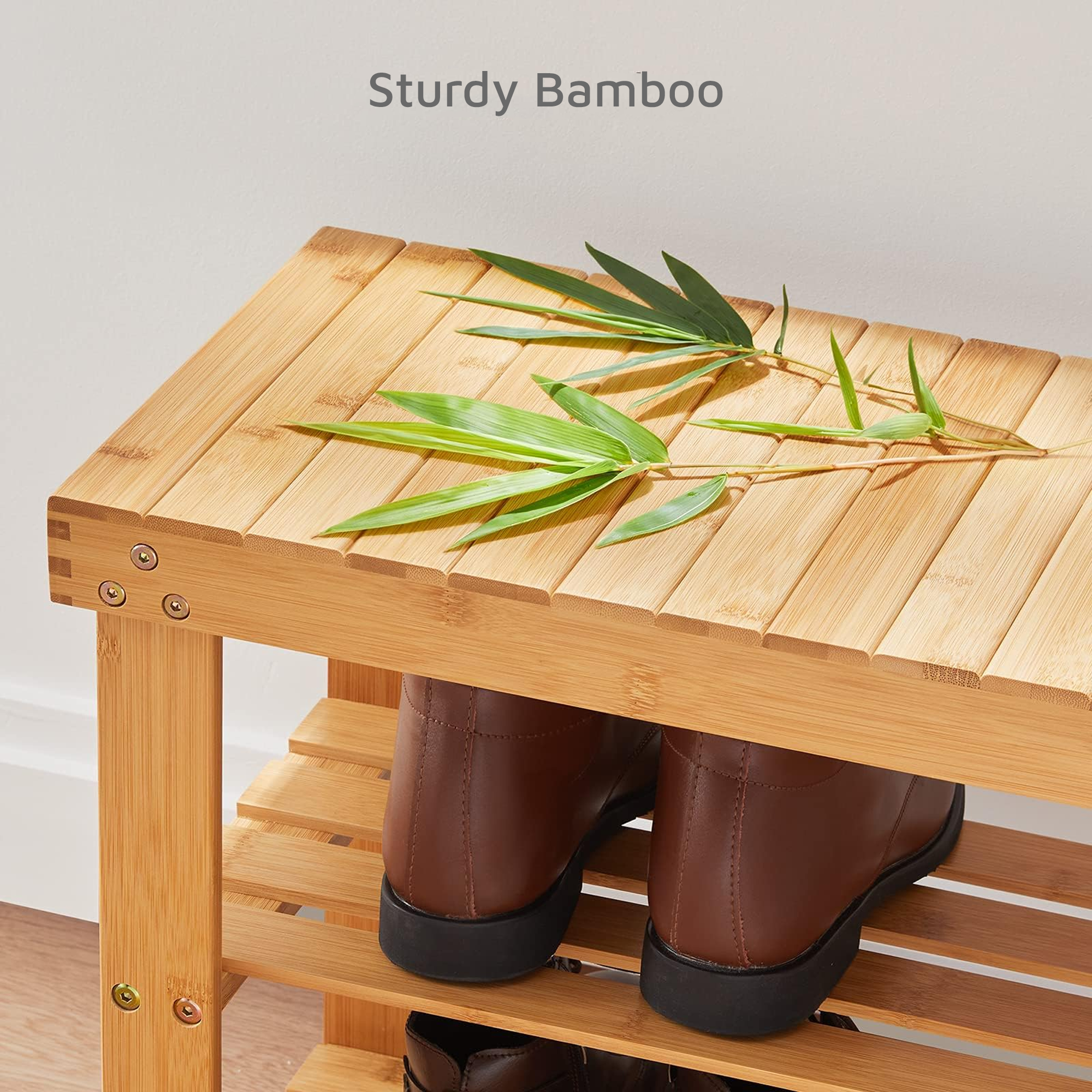 3 Tier Bamboo Shoe Rack Bench - Sturdy Organizer Holds up to 300lbs for Entryway, Bedroom, Living Room, Balcony