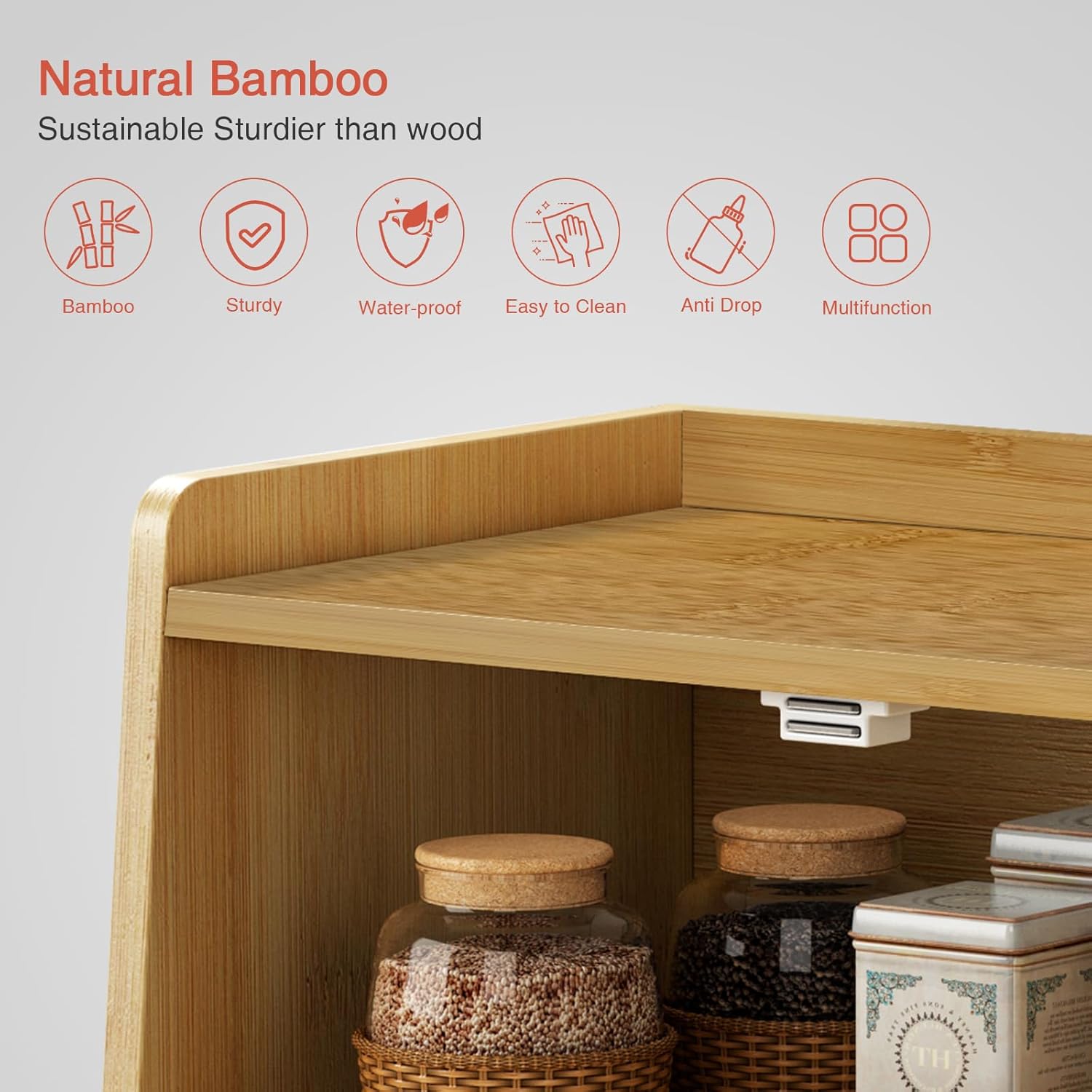 Bamboo Bread Box for Kitchen Countertop,