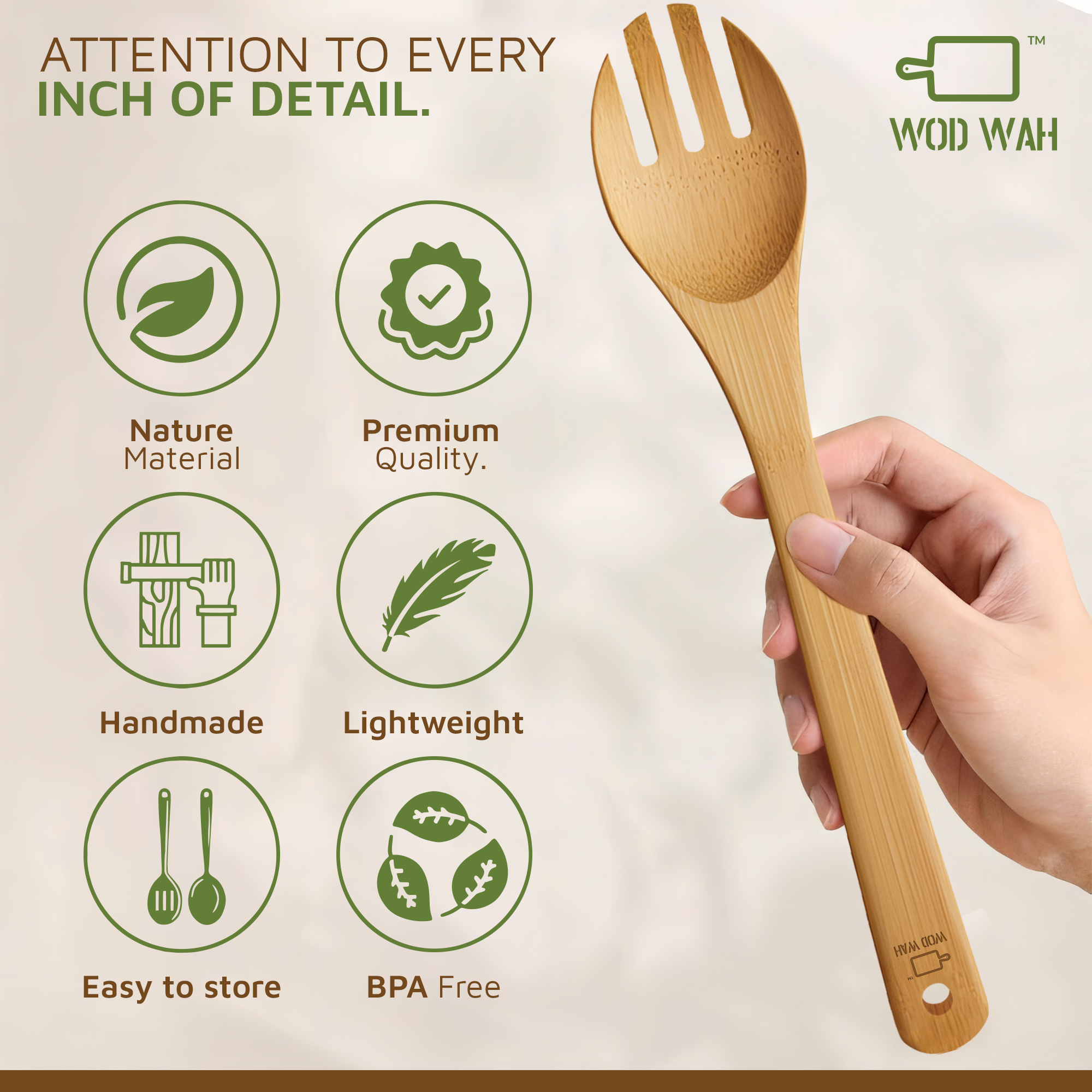 WODWAH Bamboo Utensils 6-Piece Set - Friendly Bamboo Cooking Utensils for Kitchen Starters