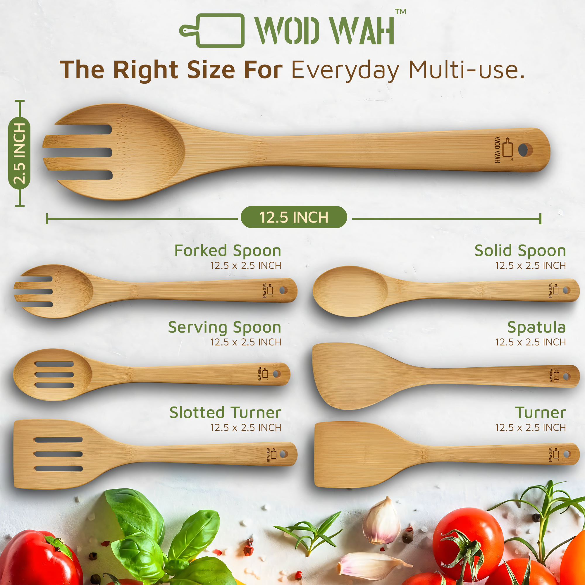 WODWAH Bamboo Utensils 6-Piece Set - Friendly Bamboo Cooking Utensils for Kitchen Starters