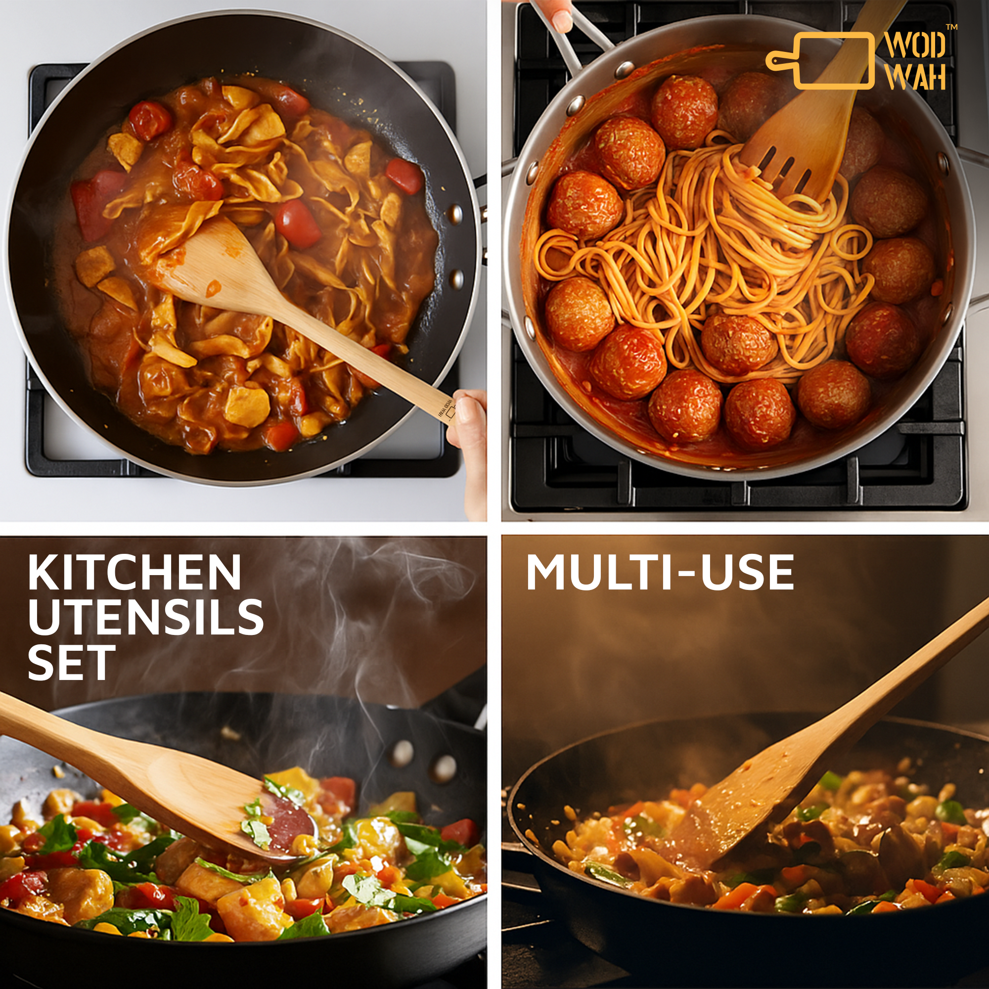 WODWAH Bamboo Utensils 6-Piece Set - Friendly Bamboo Cooking Utensils for Kitchen Starters