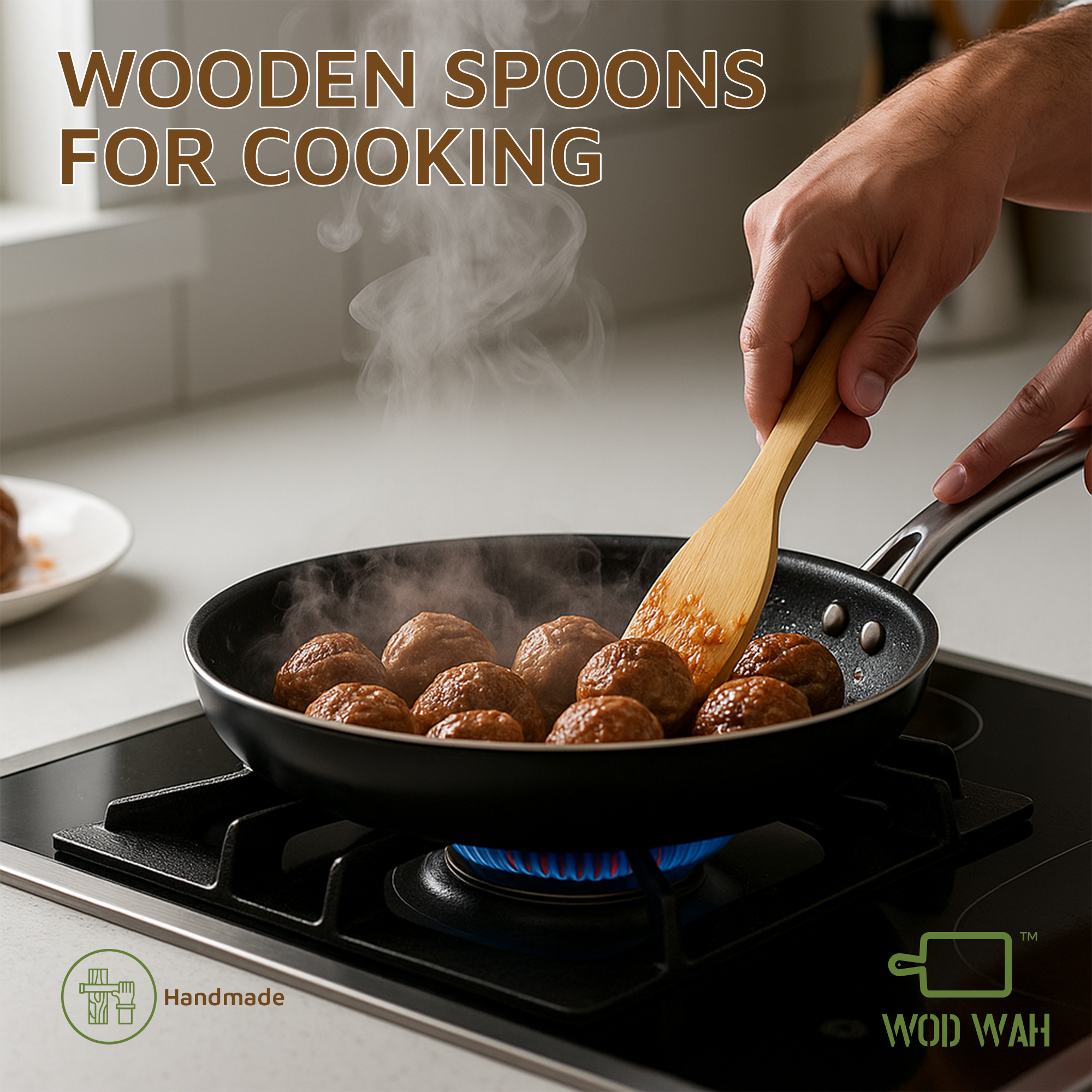 WODWAH Bamboo Utensils 6-Piece Set - Friendly Bamboo Cooking Utensils for Kitchen Starters