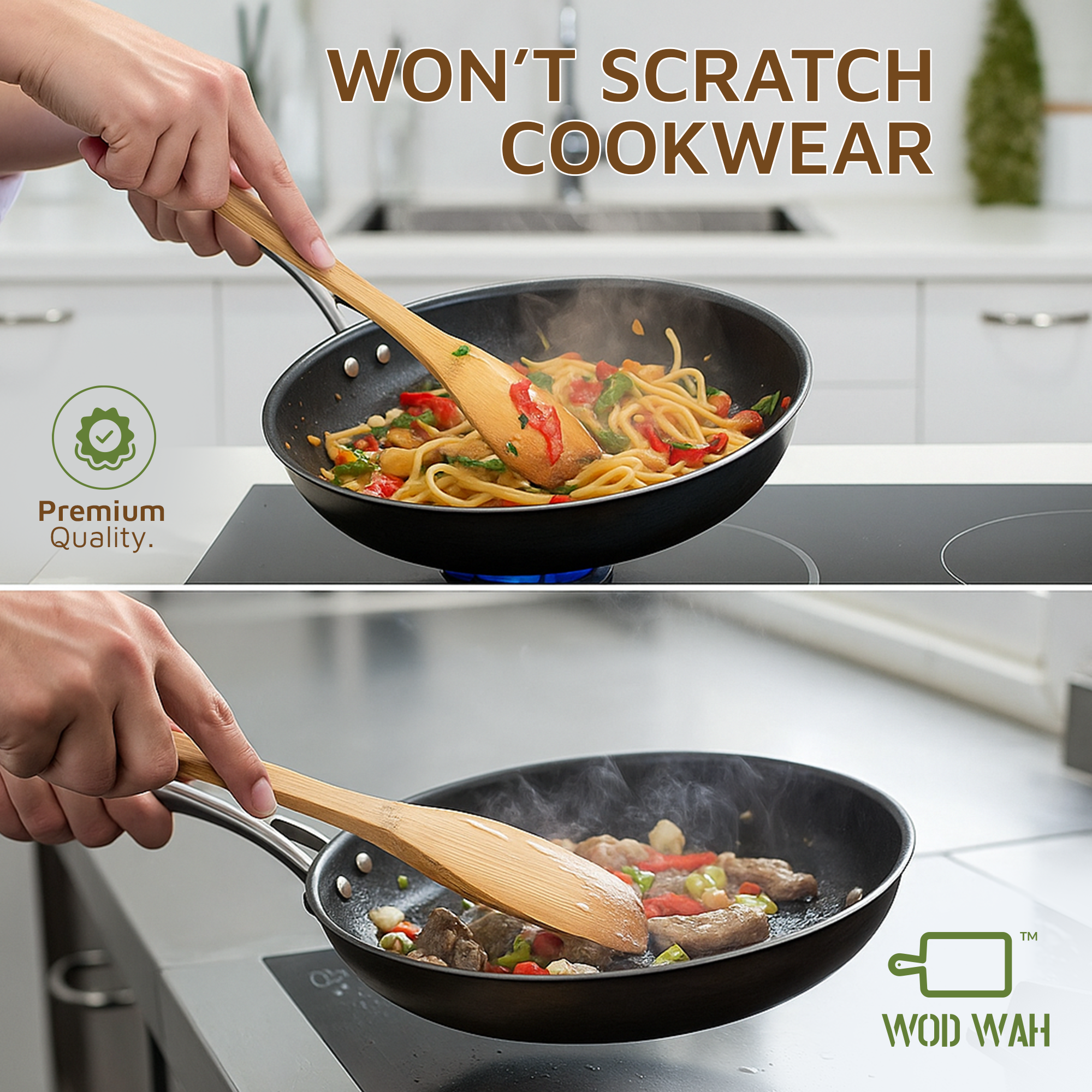 WODWAH Bamboo Utensils 6-Piece Set - Friendly Bamboo Cooking Utensils for Kitchen Starters