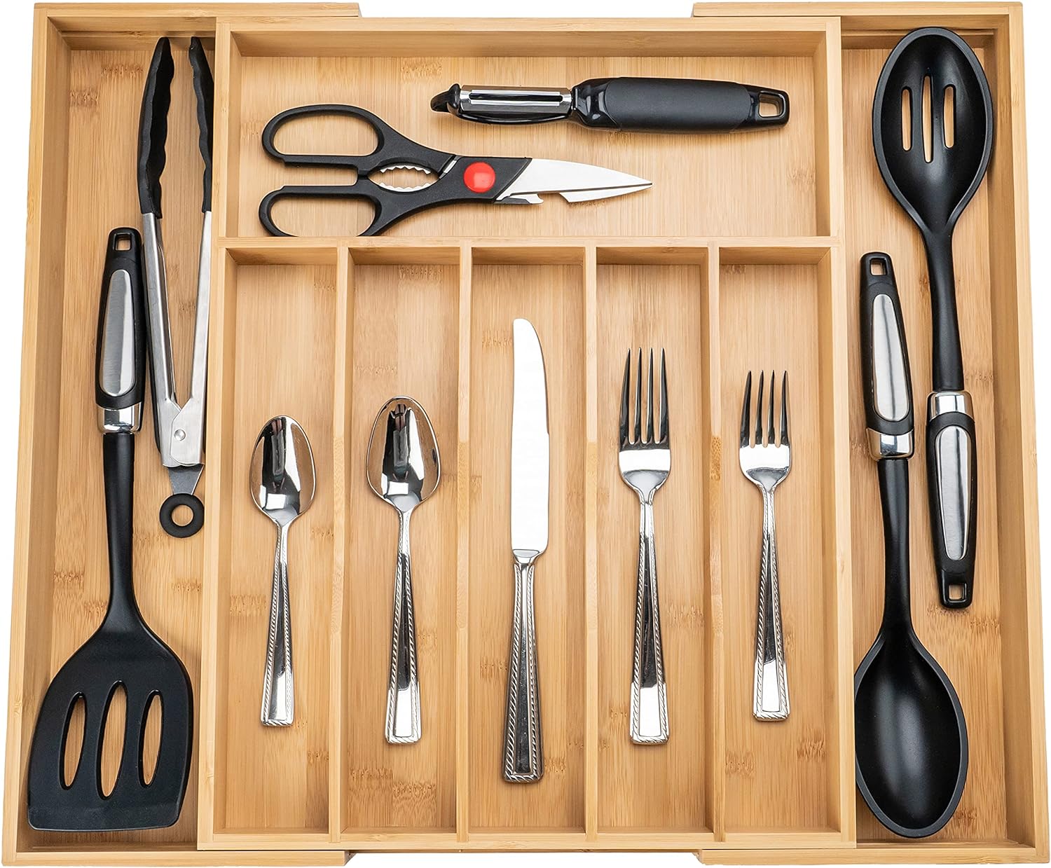 Bamboo Kitchen Drawer Organizer – Expandable Cutlery and Utensil Tray