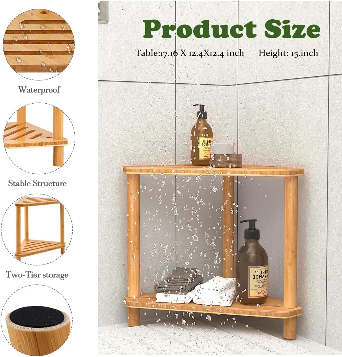 Bamboo corner shower Waterproof, non-slip, easy to assemble