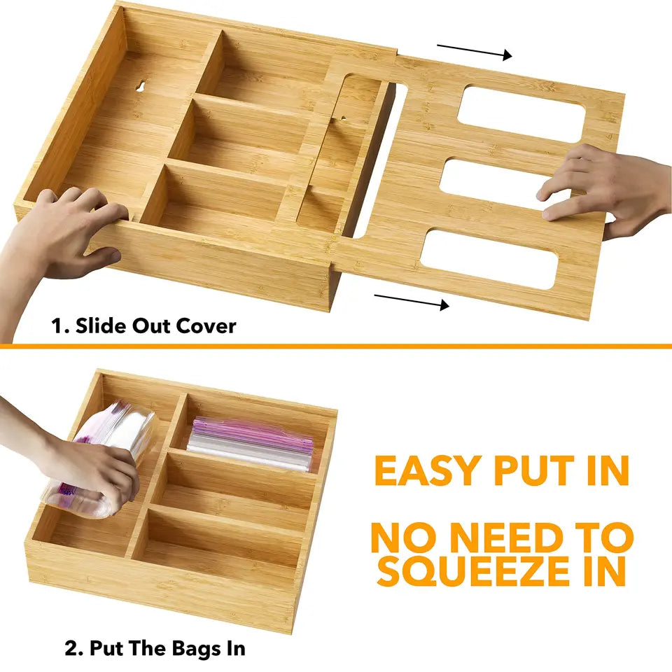 Bamboo Food Storage Bag Organizer – 4-Slot with Labels