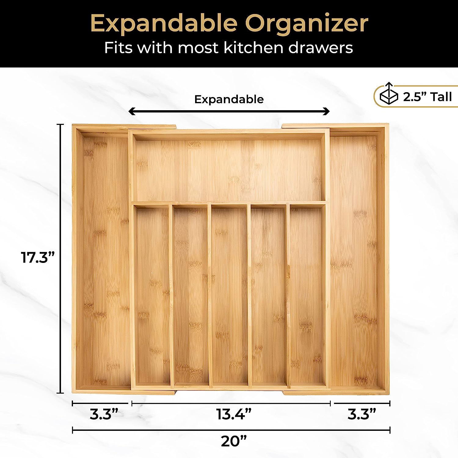 Bamboo Kitchen Drawer Organizer – Expandable Cutlery and Utensil Tray