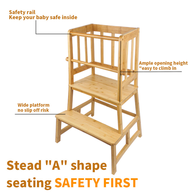 Bamboo Kids Kitchen Standing Tower with Safety Rails