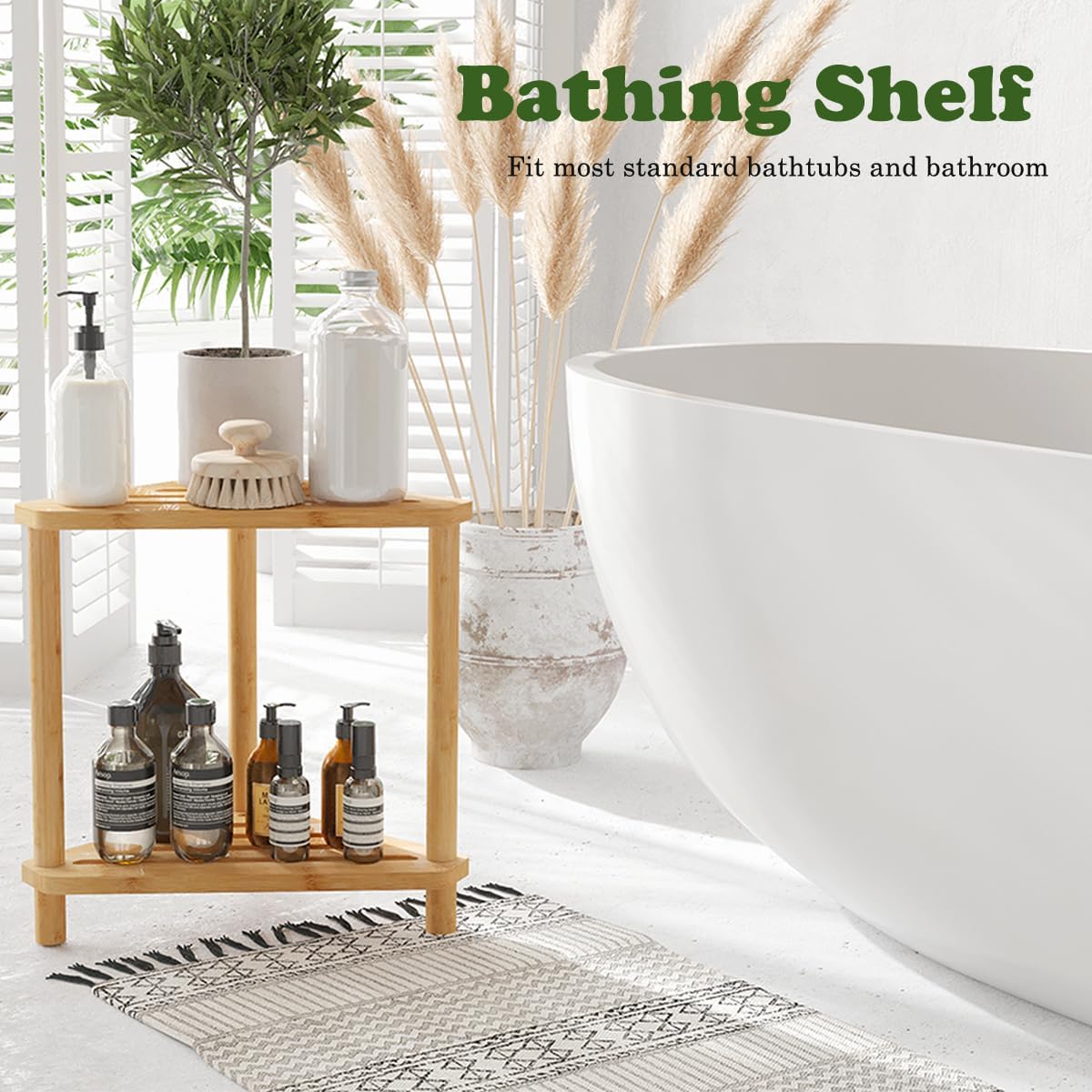 Bamboo corner shower Waterproof, non-slip, easy to assemble