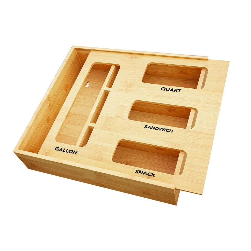 Bamboo Food Storage Bag Organizer – 4-Slot with Labels