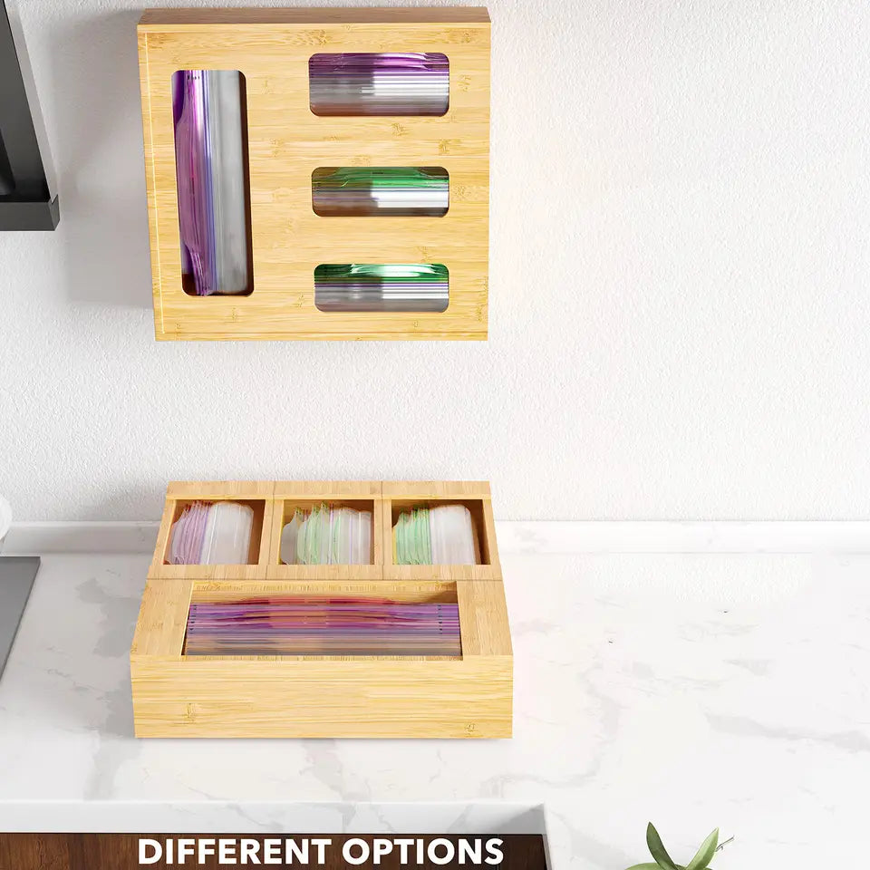 Bamboo Food Storage Bag Organizer – 4-Slot with Labels