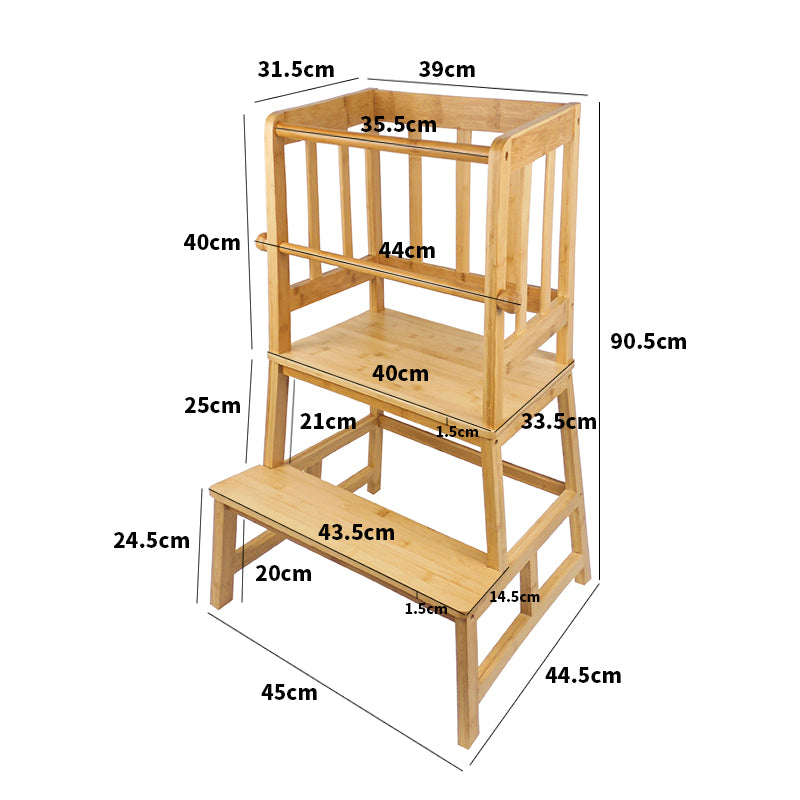 Bamboo Kids Kitchen Standing Tower with Safety Rails
